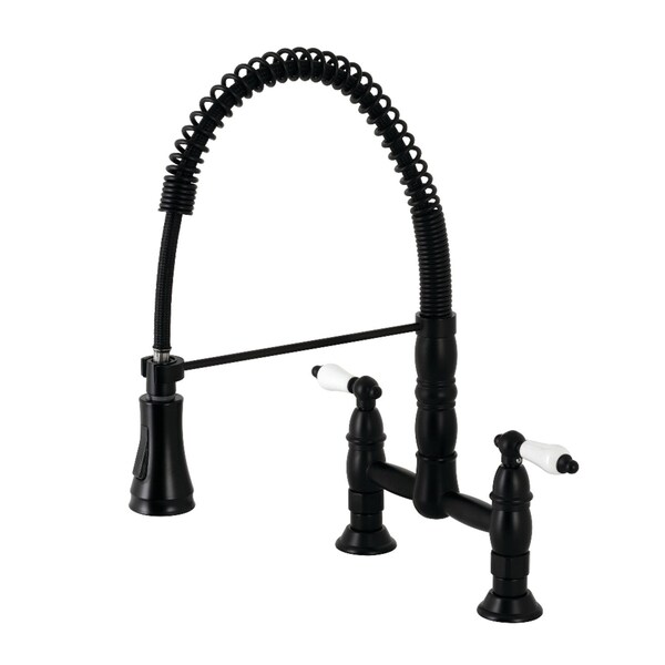 Gourmetier GS1270PL Two-Handle Deck-Mount Pull-Down Sprayer Kitchen Faucet, Matte Black GS1270PL - main